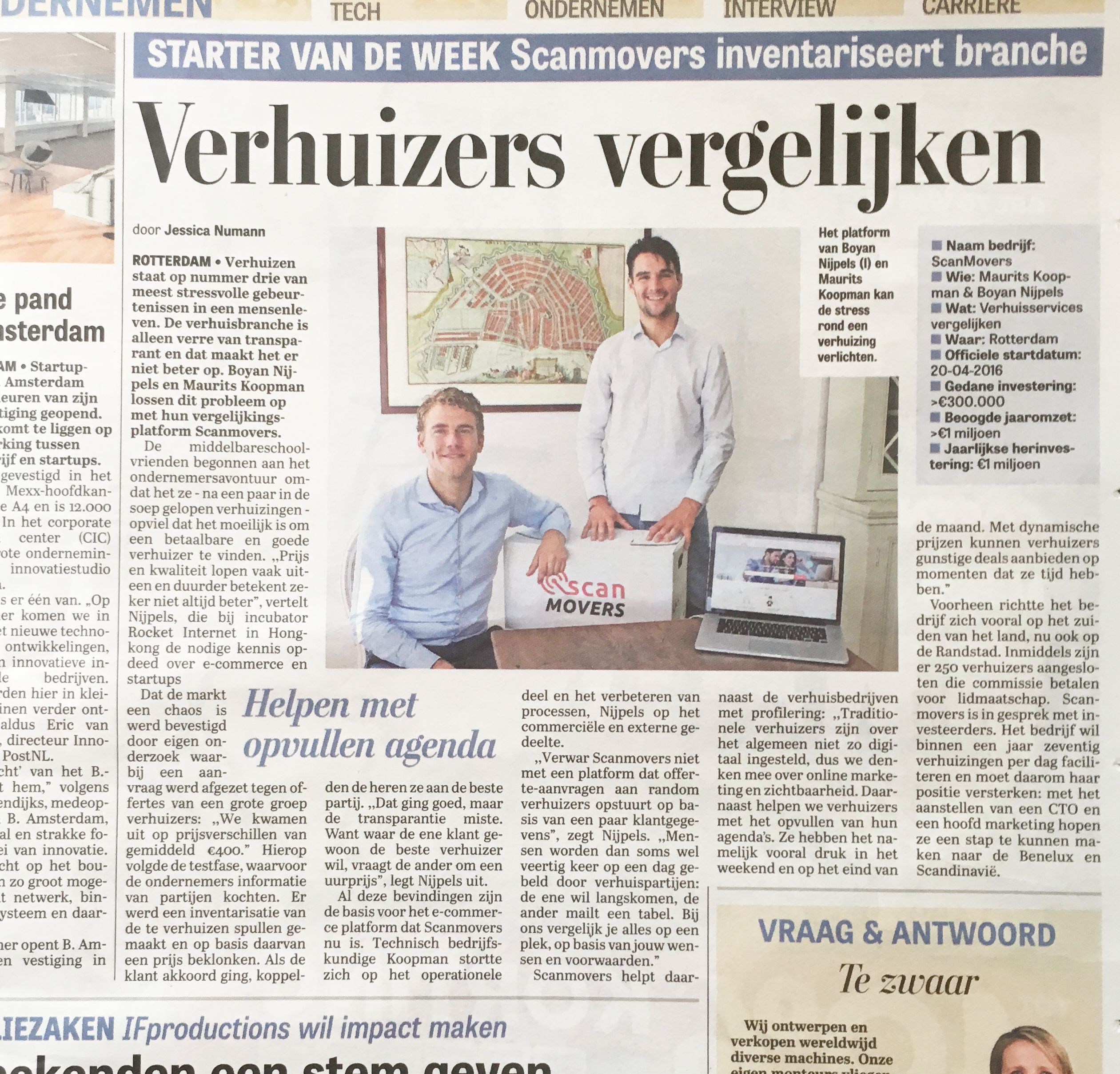 ScanMovers is startup van de week bij de Telegraaf